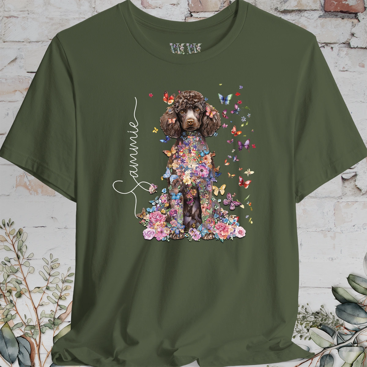 Chocolate Poodle Floral Personalized T shirt