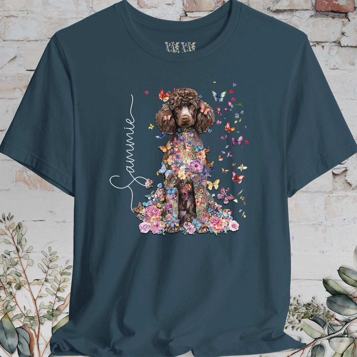Chocolate Poodle Floral Personalized T shirt