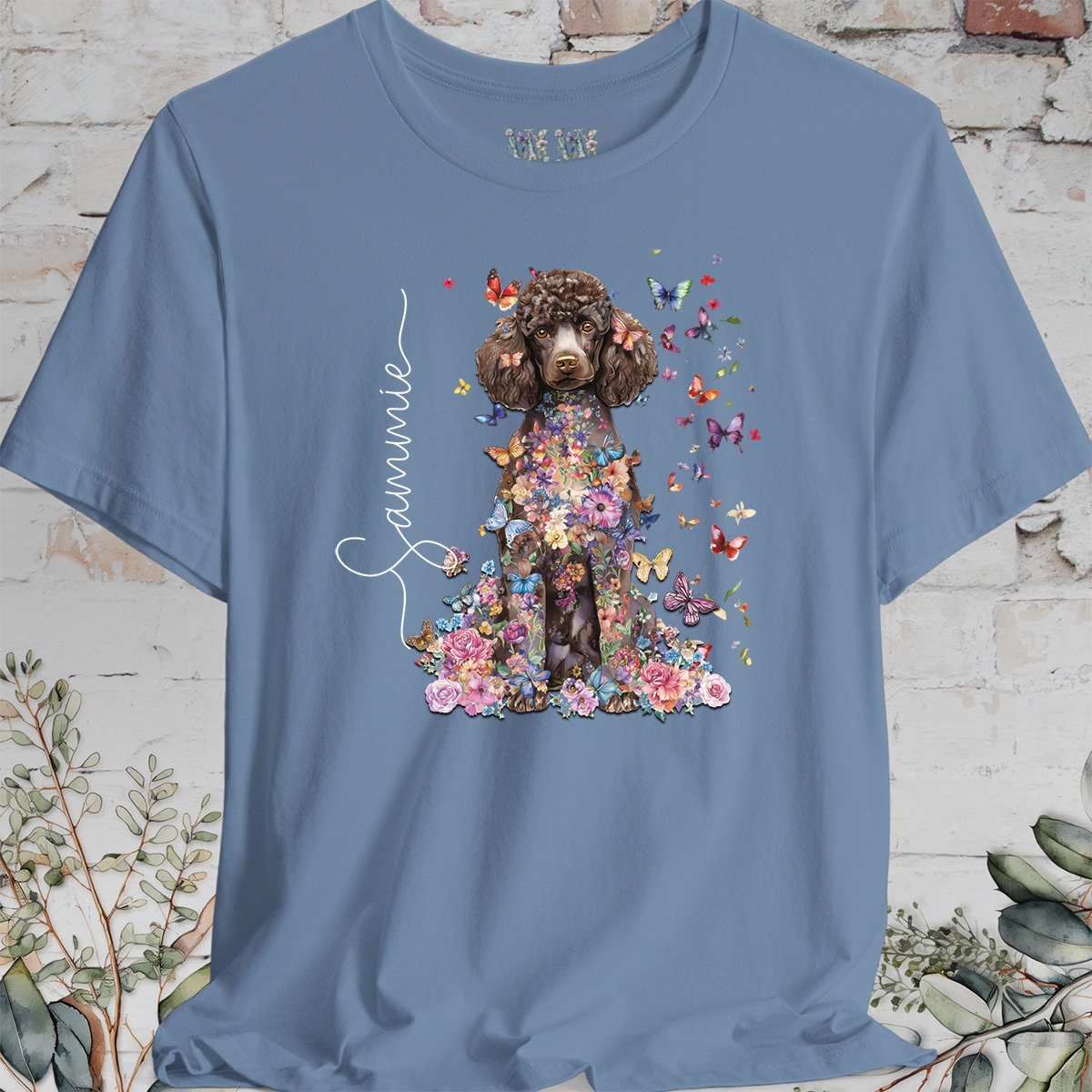 Chocolate Poodle Floral Personalized T shirt