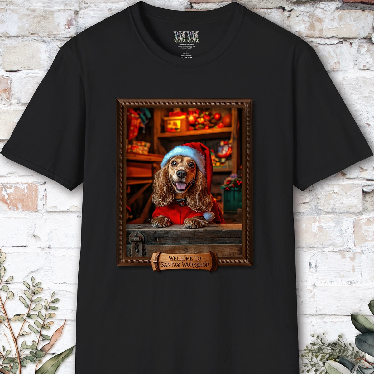 Cocker Spaniel Santa's Workshop Unisex T shirt