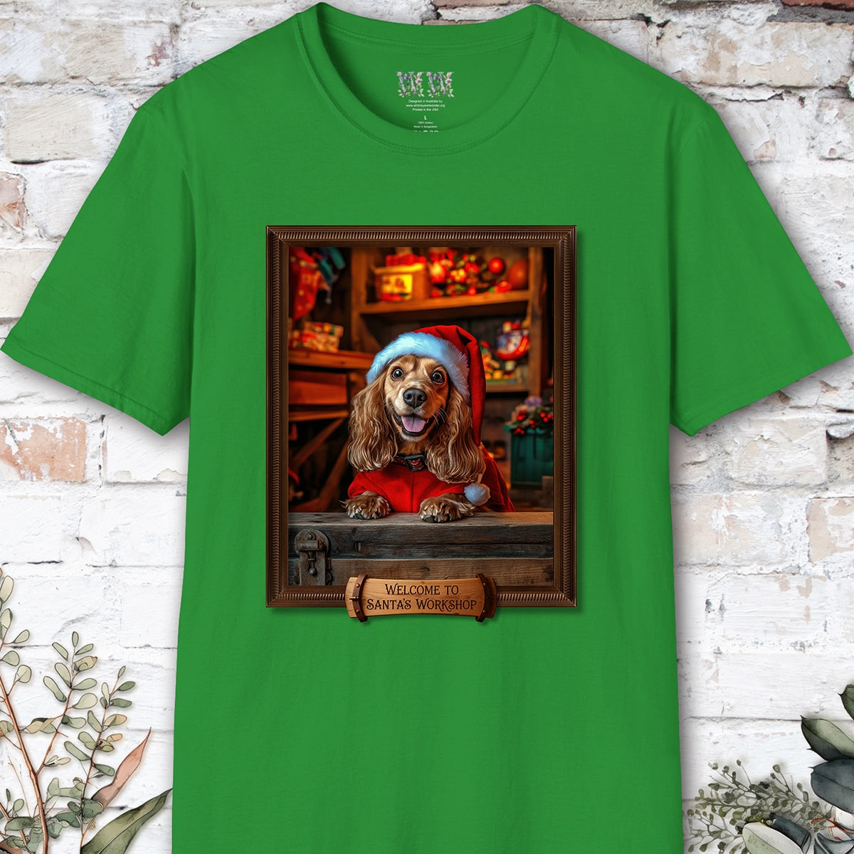 Cocker Spaniel Santa's Workshop Unisex T shirt