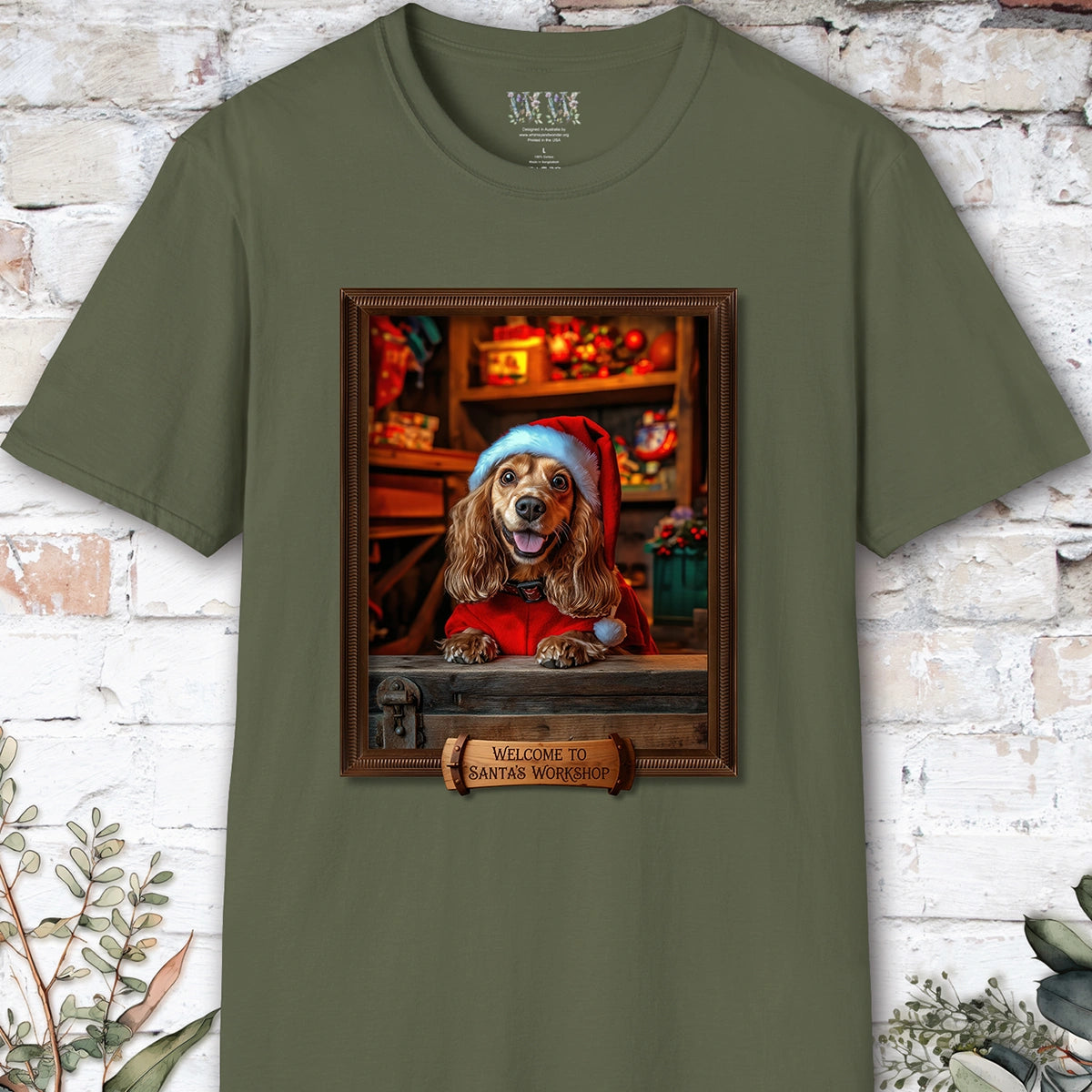 Cocker Spaniel Santa's Workshop Unisex T shirt