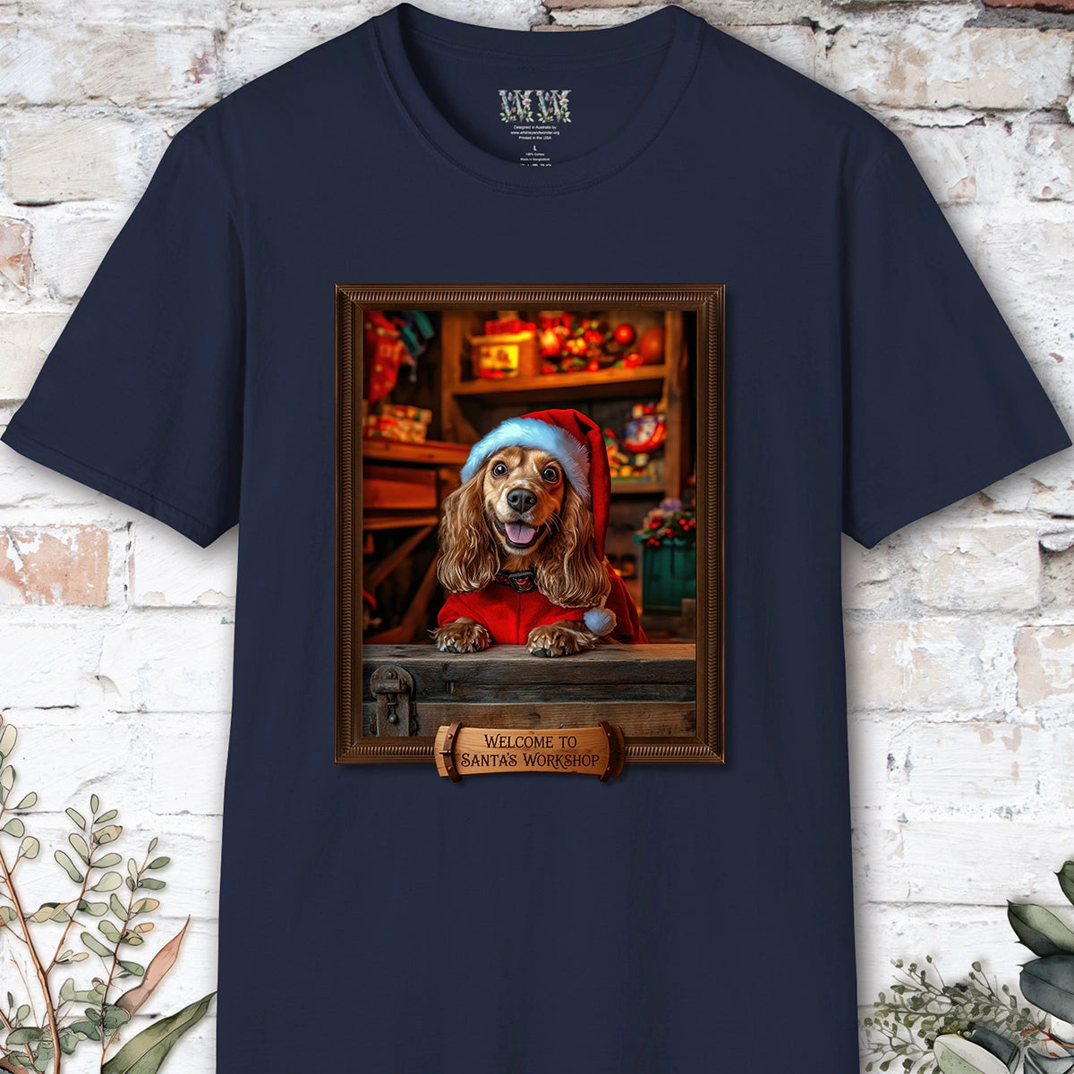 Cocker Spaniel Santa's Workshop Unisex T shirt