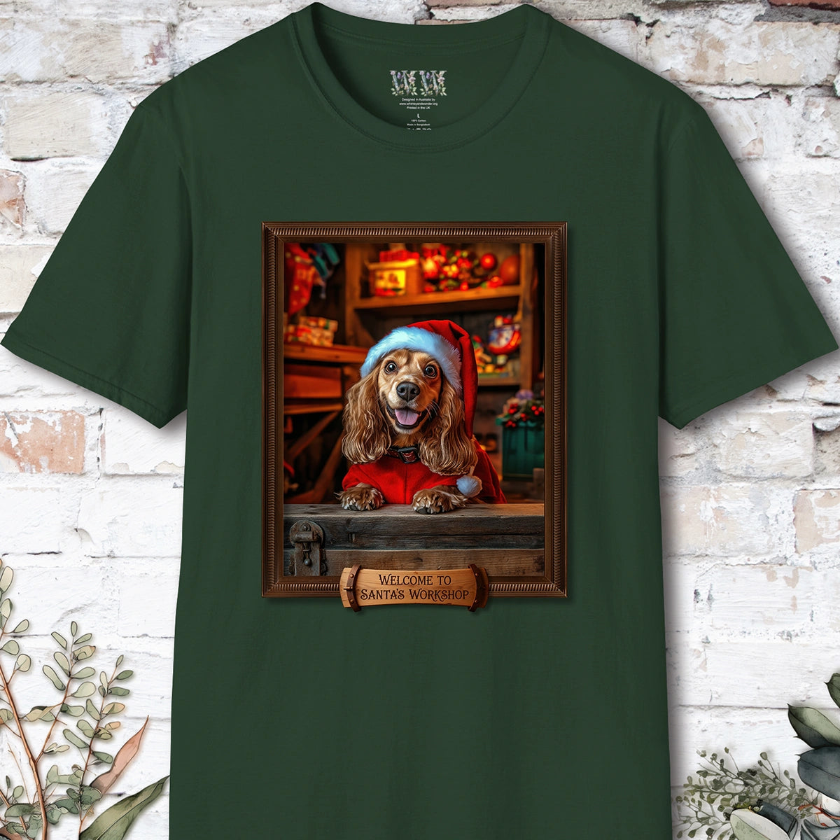 Cocker Spaniel Santa's Workshop Unisex T shirt