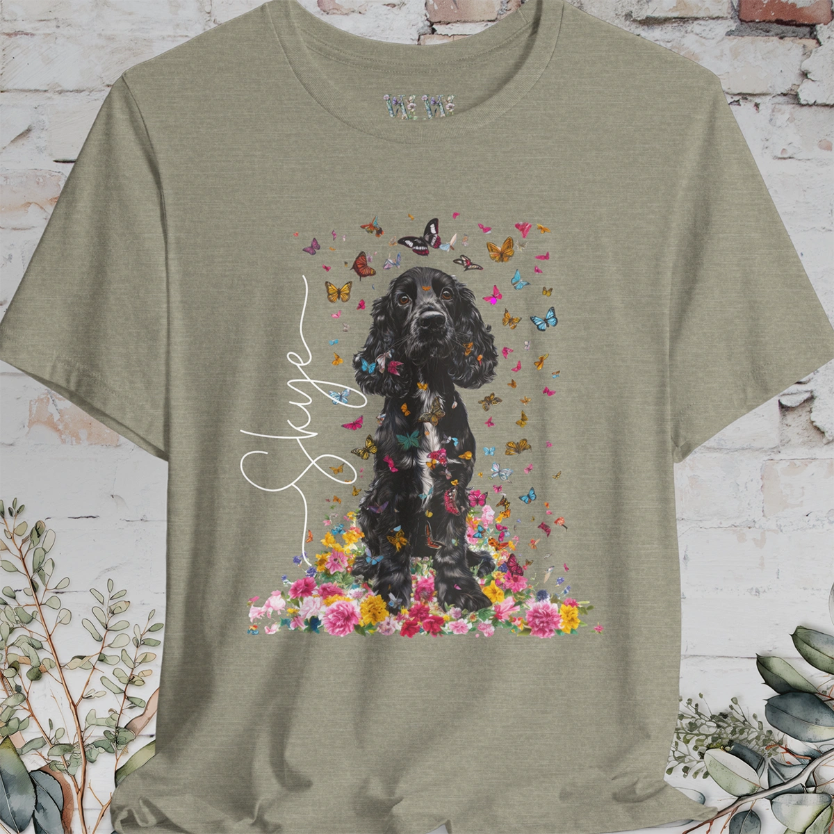 Black & White Cocker Spaniel Foral personalized T shirt