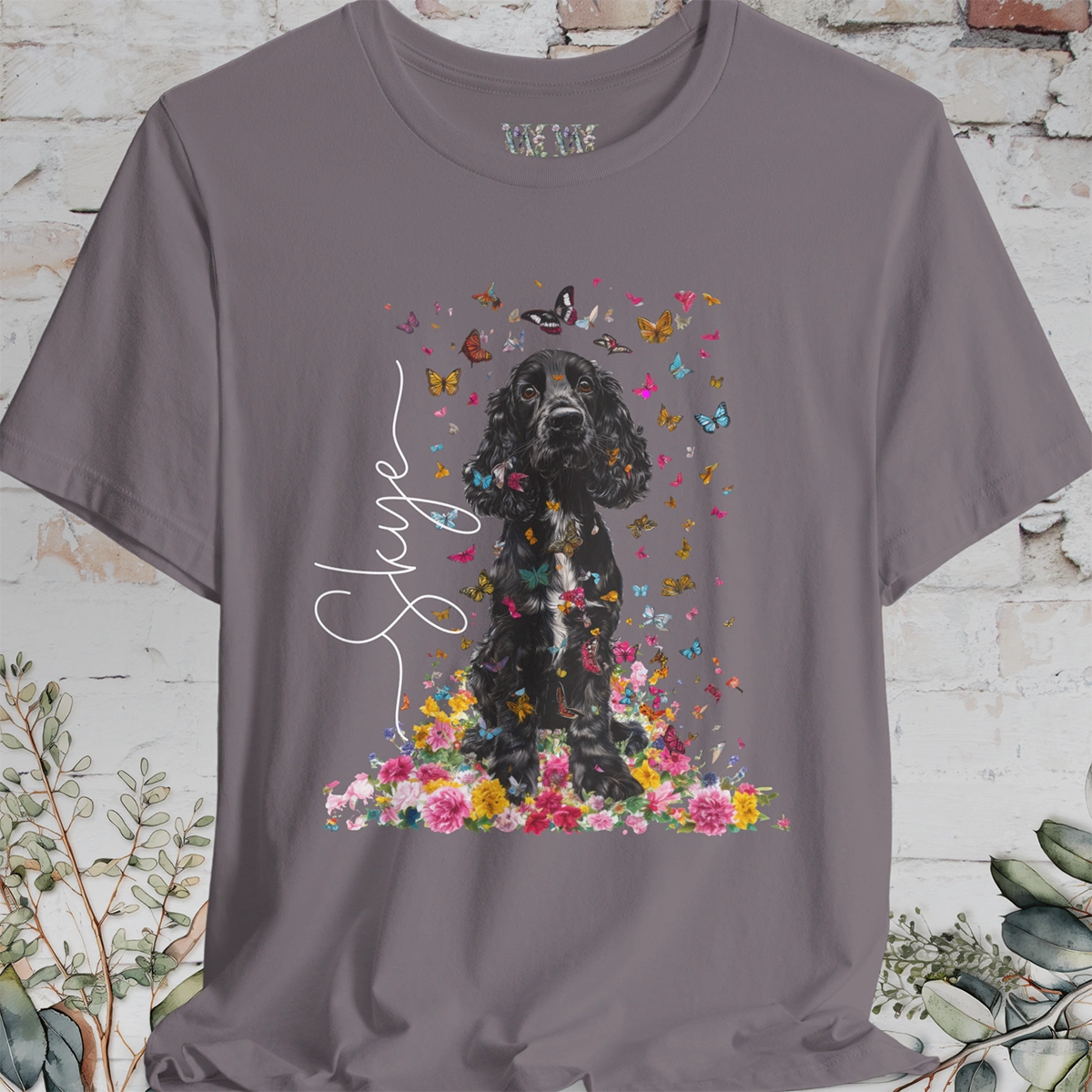 Black & White Cocker Spaniel Foral personalized T shirt