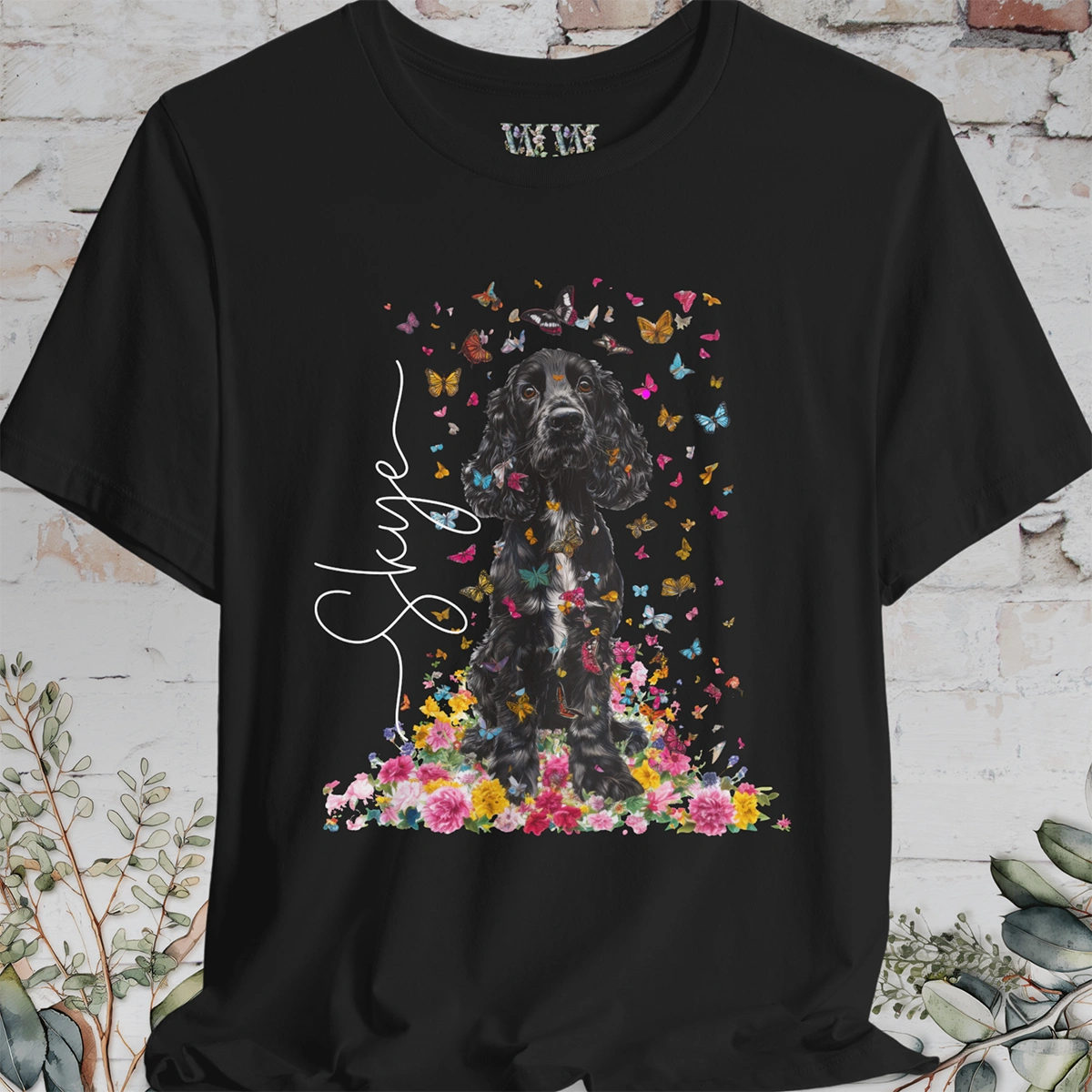 Black & White Cocker Spaniel Foral personalized T shirt