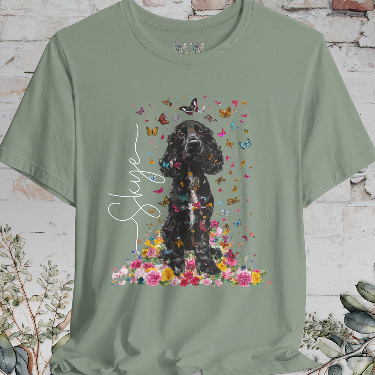 Black & White Cocker Spaniel Foral personalized T shirt