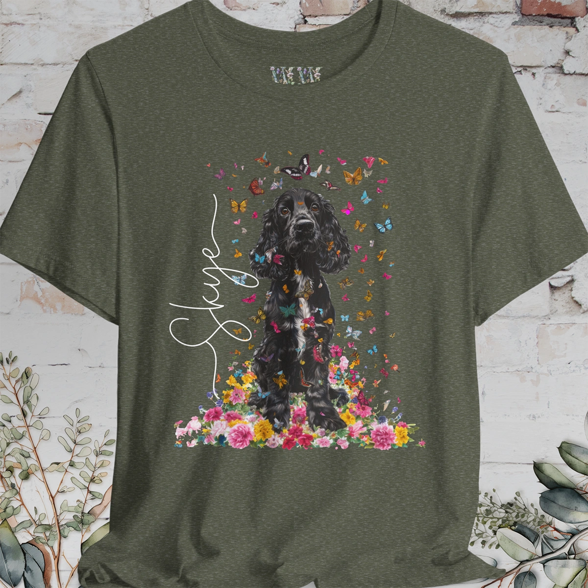 Black & White Cocker Spaniel Foral personalized T shirt