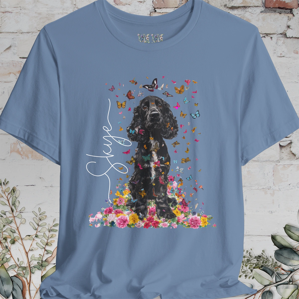 Black & White Cocker Spaniel Foral personalized T shirt