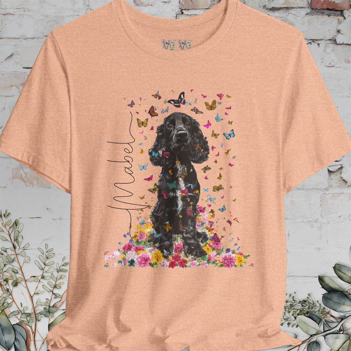 Black & White Cocker Spaniel Foral personalized T shirt