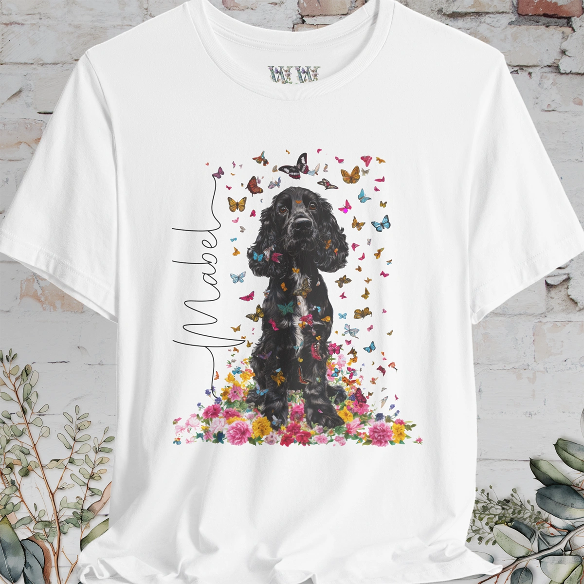 Black & White Cocker Spaniel Foral personalized T shirt