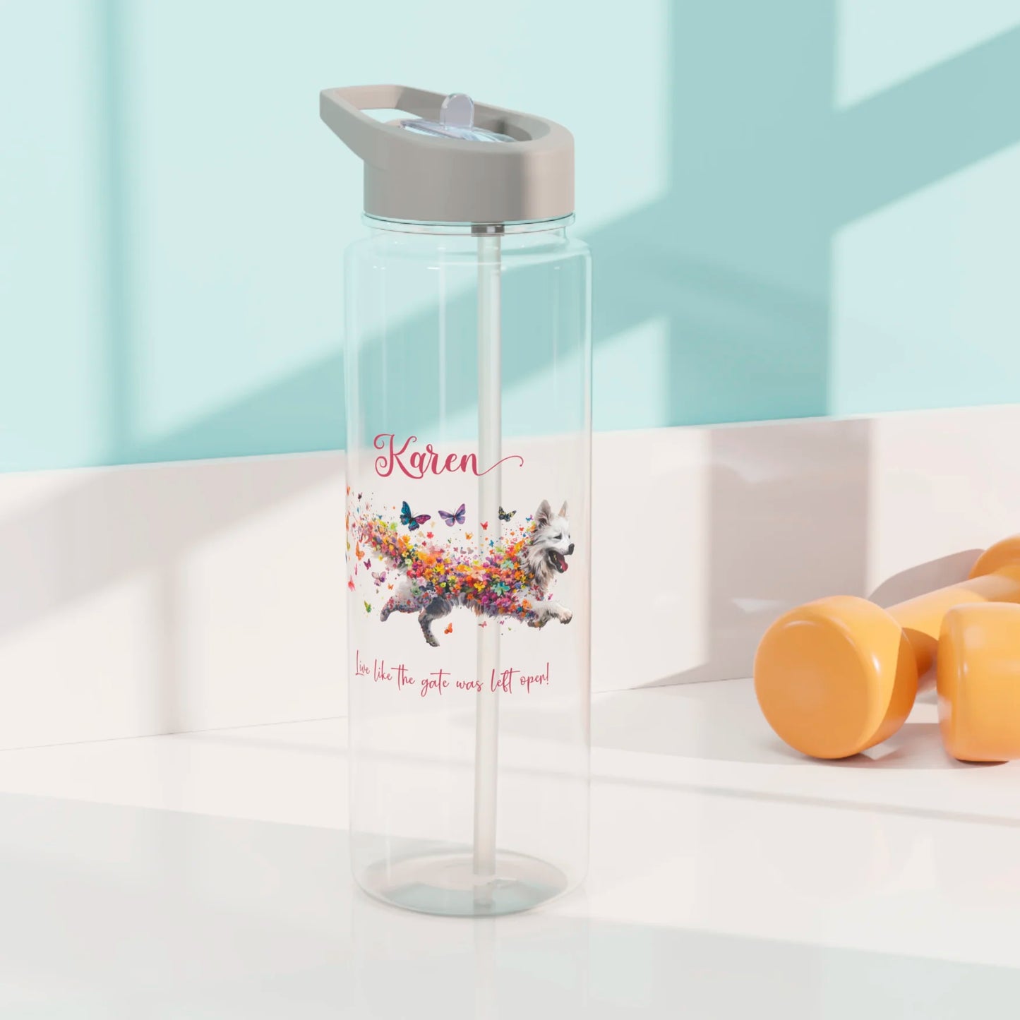 Water Bottle, Personalized, Samoyed "Live like the gate was left open". 2 sizes