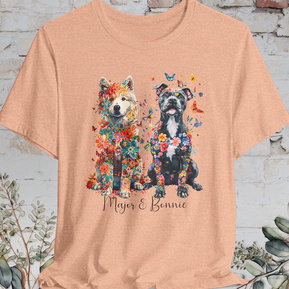 DUO floral personalised T Shirt. Choose two of our designs.