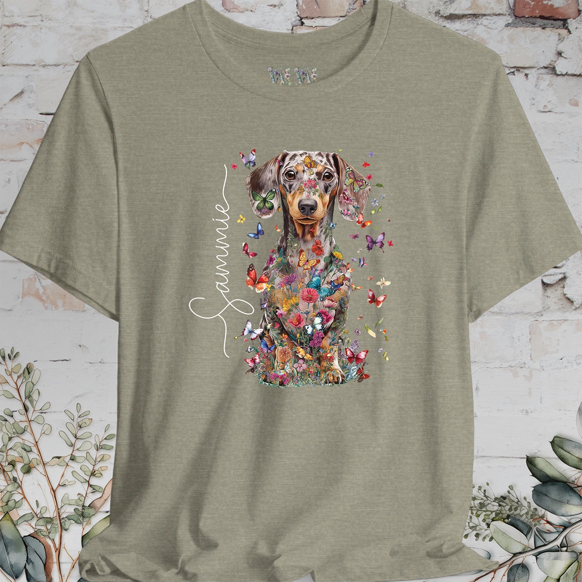 Dachshund #4, Floral Personalized T shirt