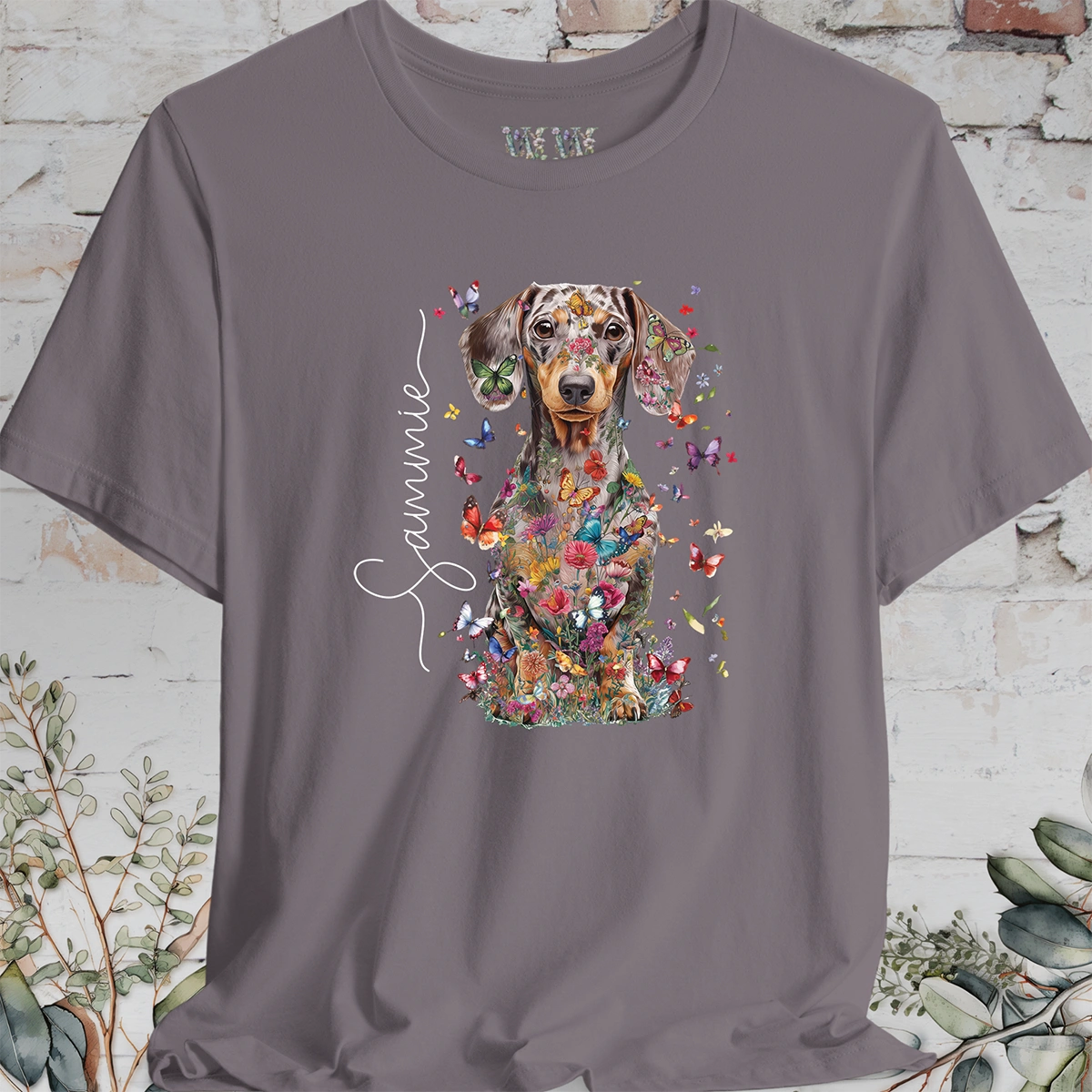 Dachshund #4, Floral Personalized T shirt