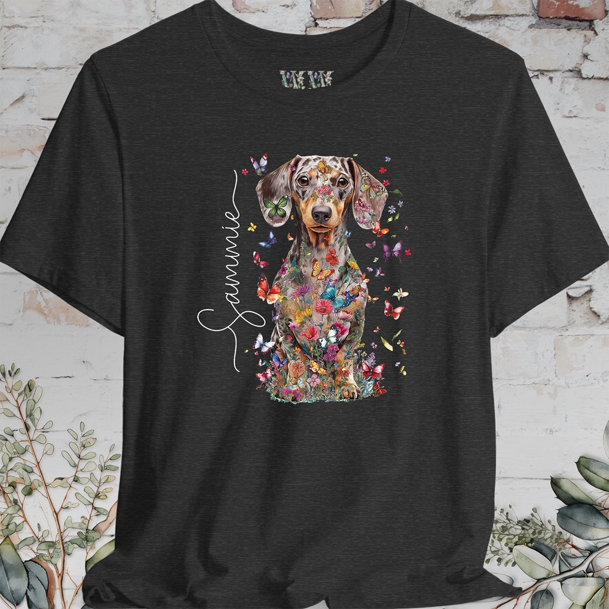 Dachshund #4, Floral Personalized T shirt