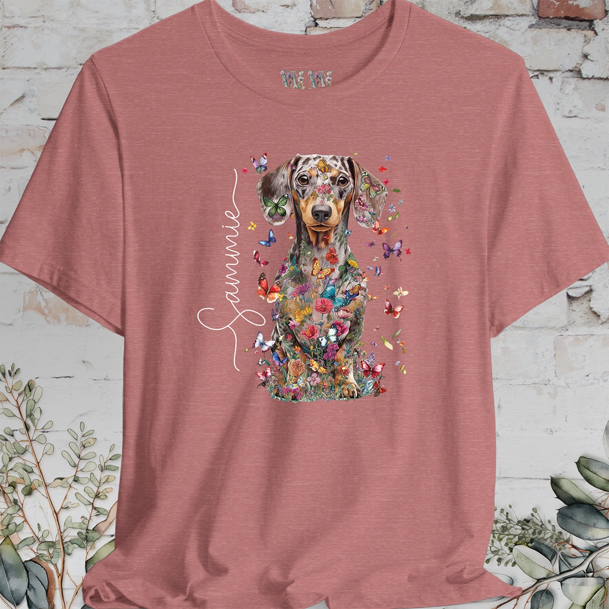 Dachshund #4, Floral Personalized T shirt