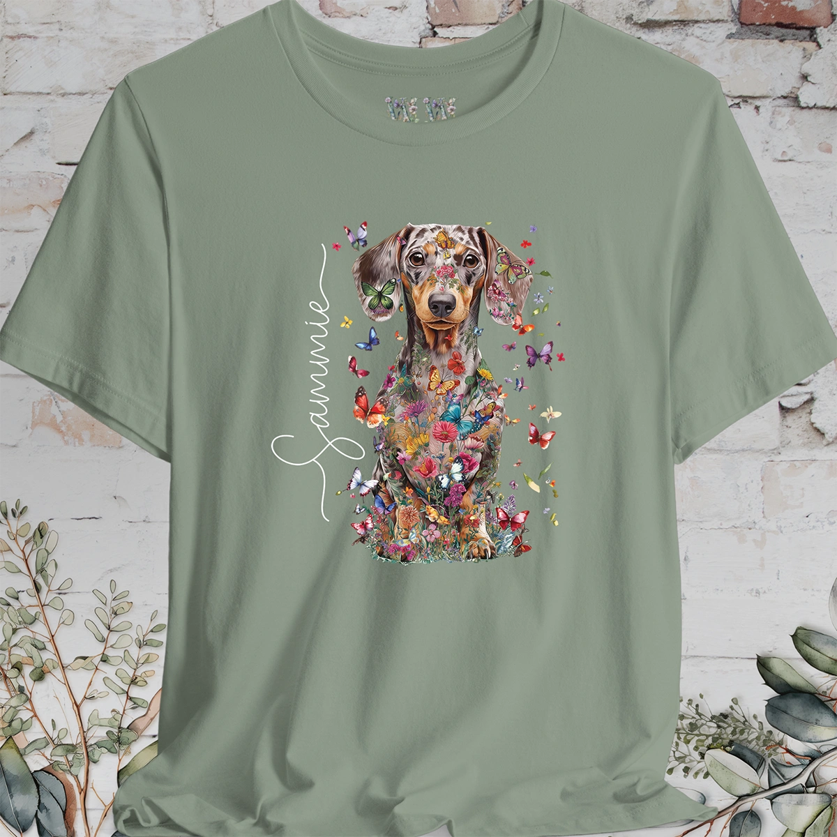 Dachshund #4, Floral Personalized T shirt