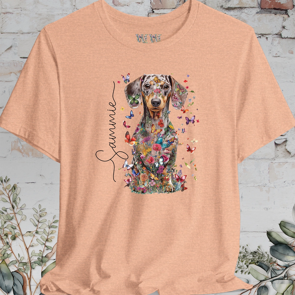 Dachshund #4, Floral Personalized T shirt