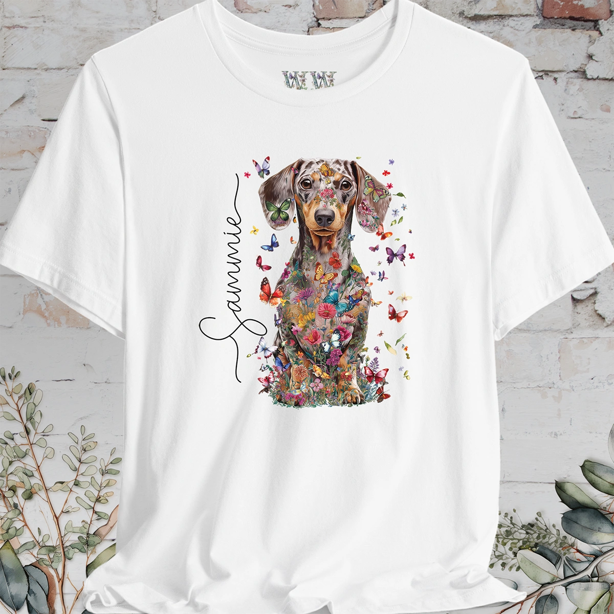 Dachshund #4, Floral Personalized T shirt