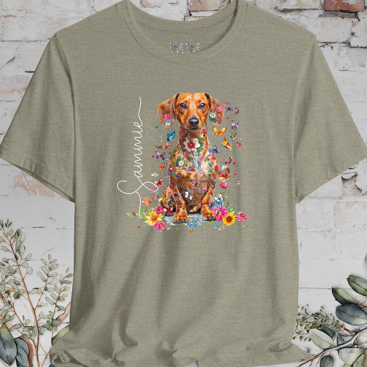 Dachshund #5, Floral Personalized T shirt