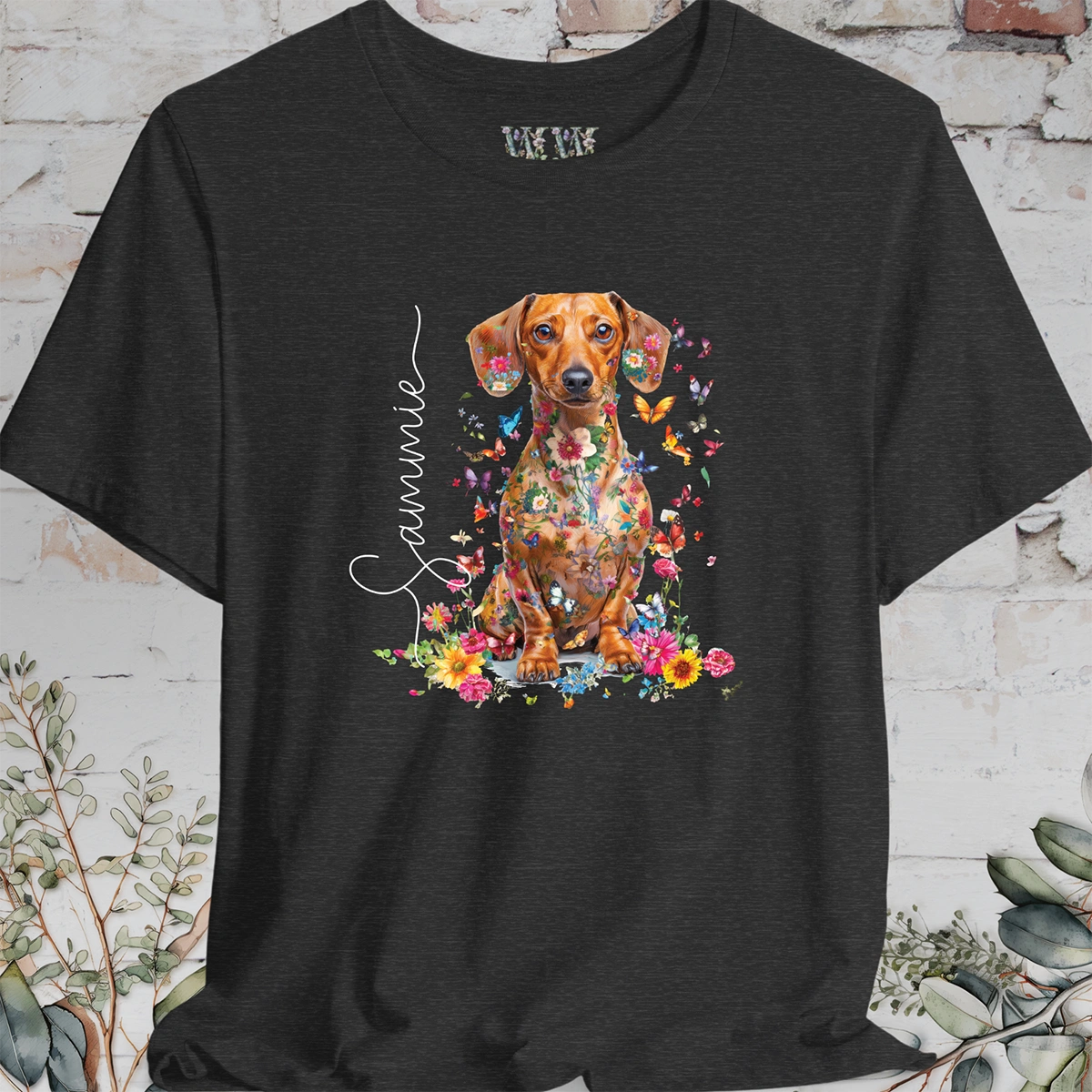 Dachshund #5, Floral Personalized T shirt