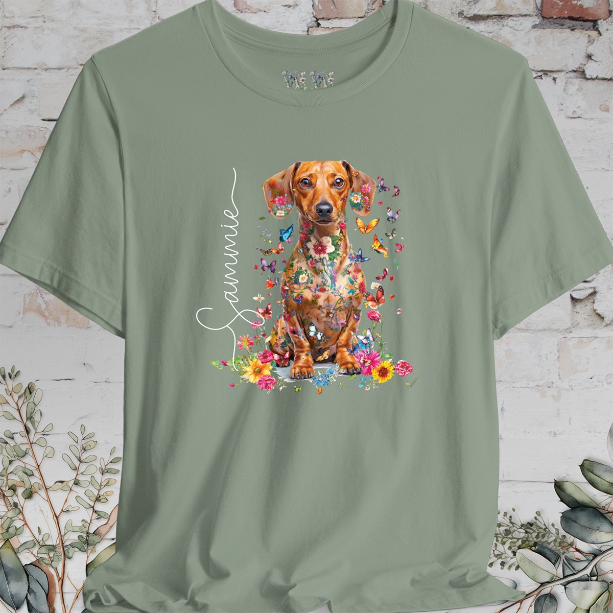 Dachshund #5, Floral Personalized T shirt