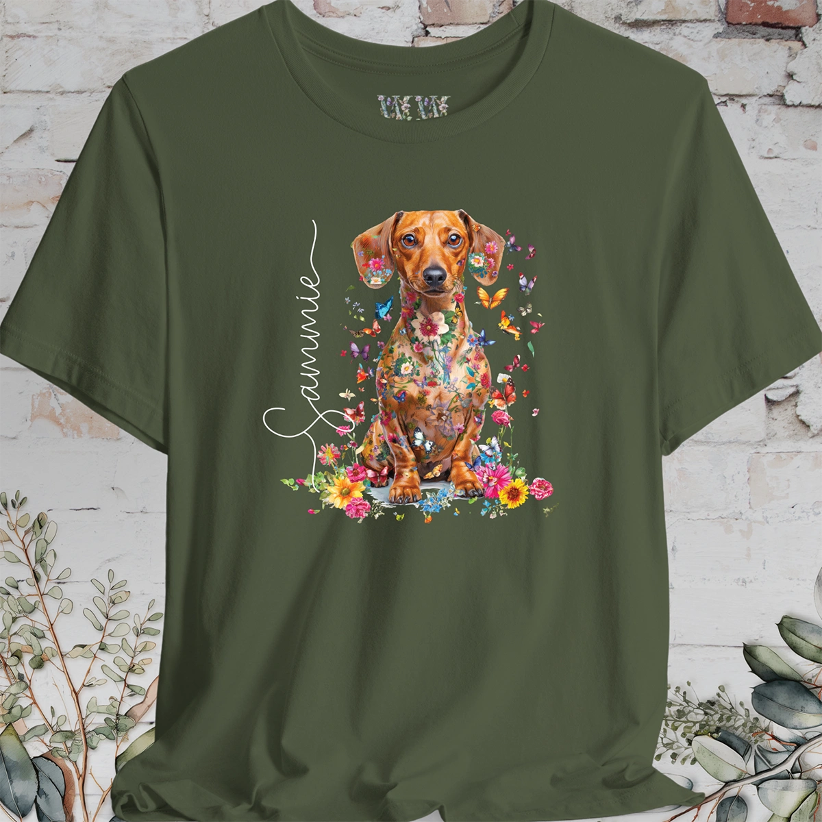 Dachshund #5, Floral Personalized T shirt