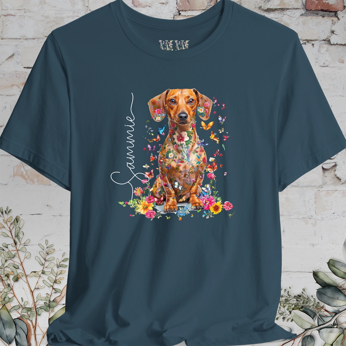 Dachshund #5, Floral Personalized T shirt