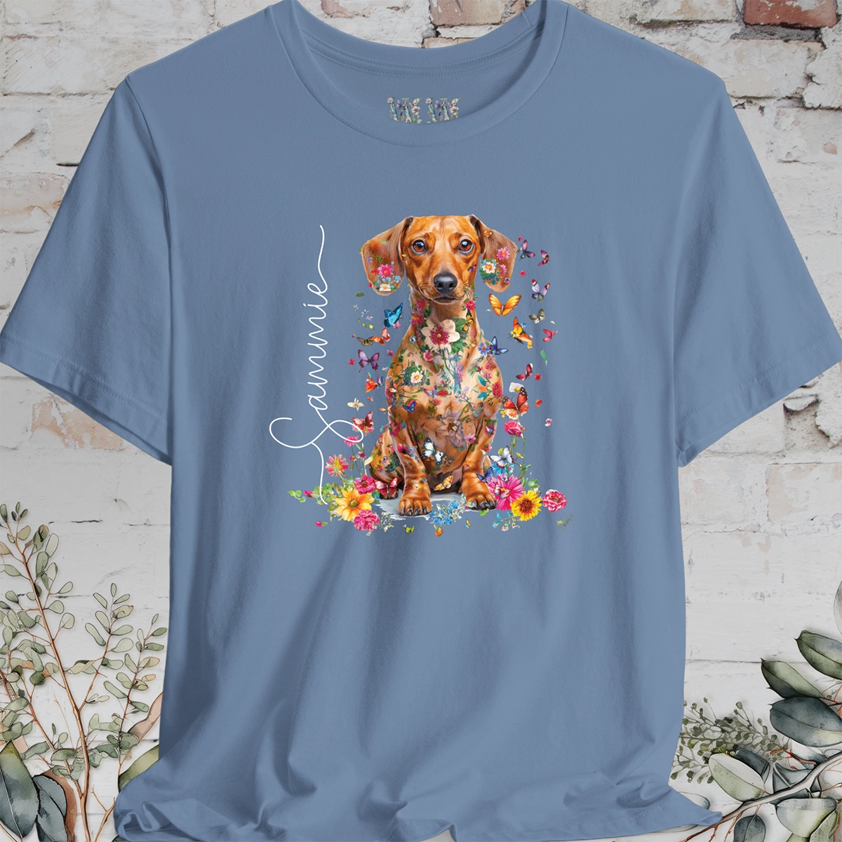 Dachshund #5, Floral Personalized T shirt