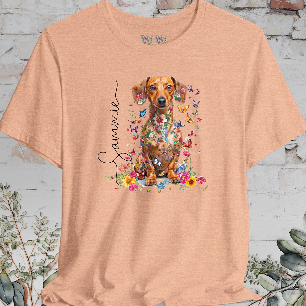 Dachshund #5, Floral Personalized T shirt