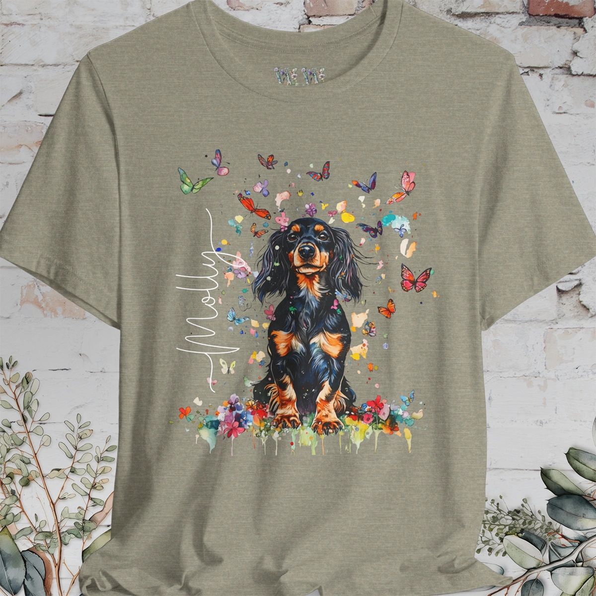 Dachshund - long hair #1 Floral Personalized T shirt