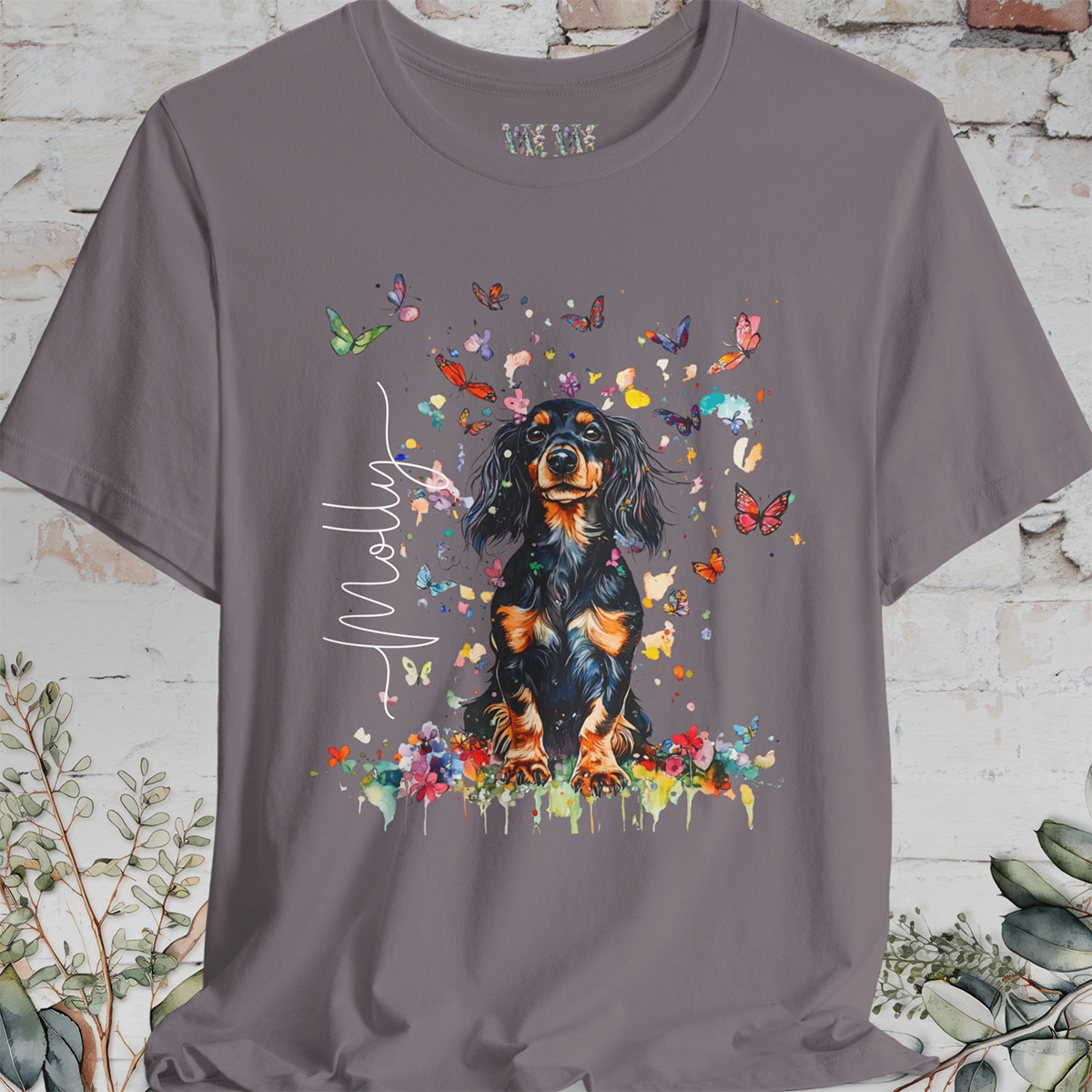 Dachshund - long hair #1 Floral Personalized T shirt