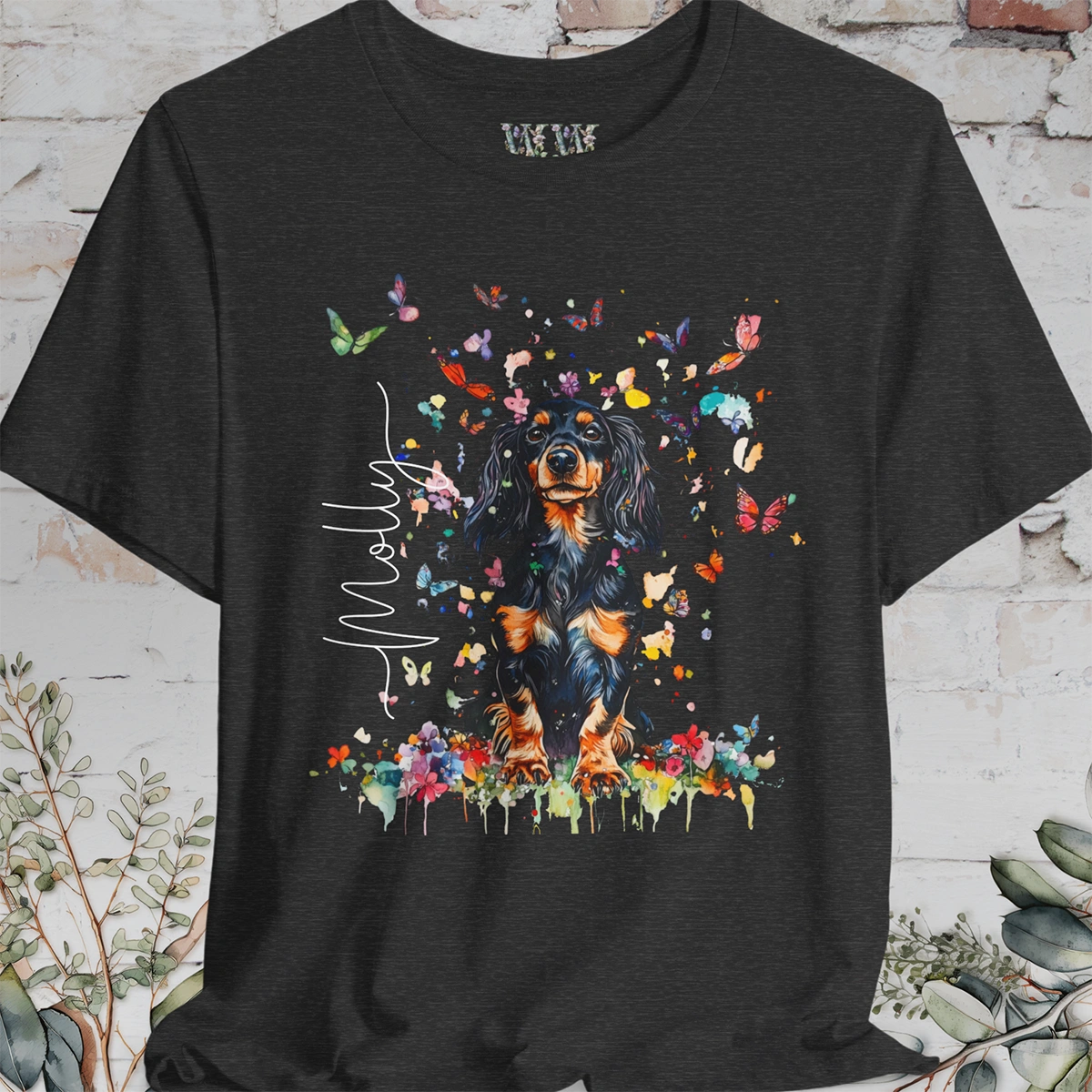 Dachshund - long hair #1 Floral Personalized T shirt