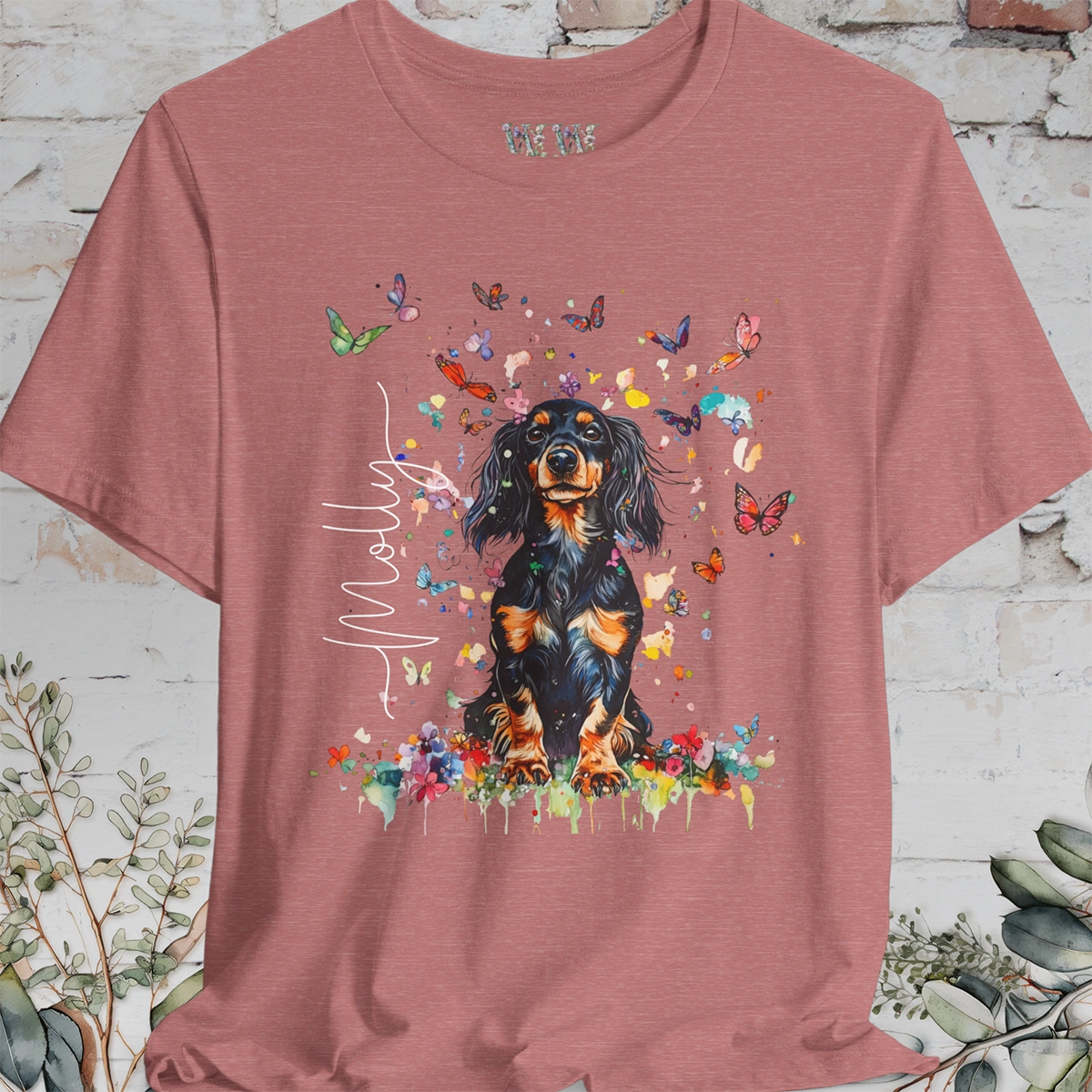 Dachshund - long hair #1 Floral Personalized T shirt