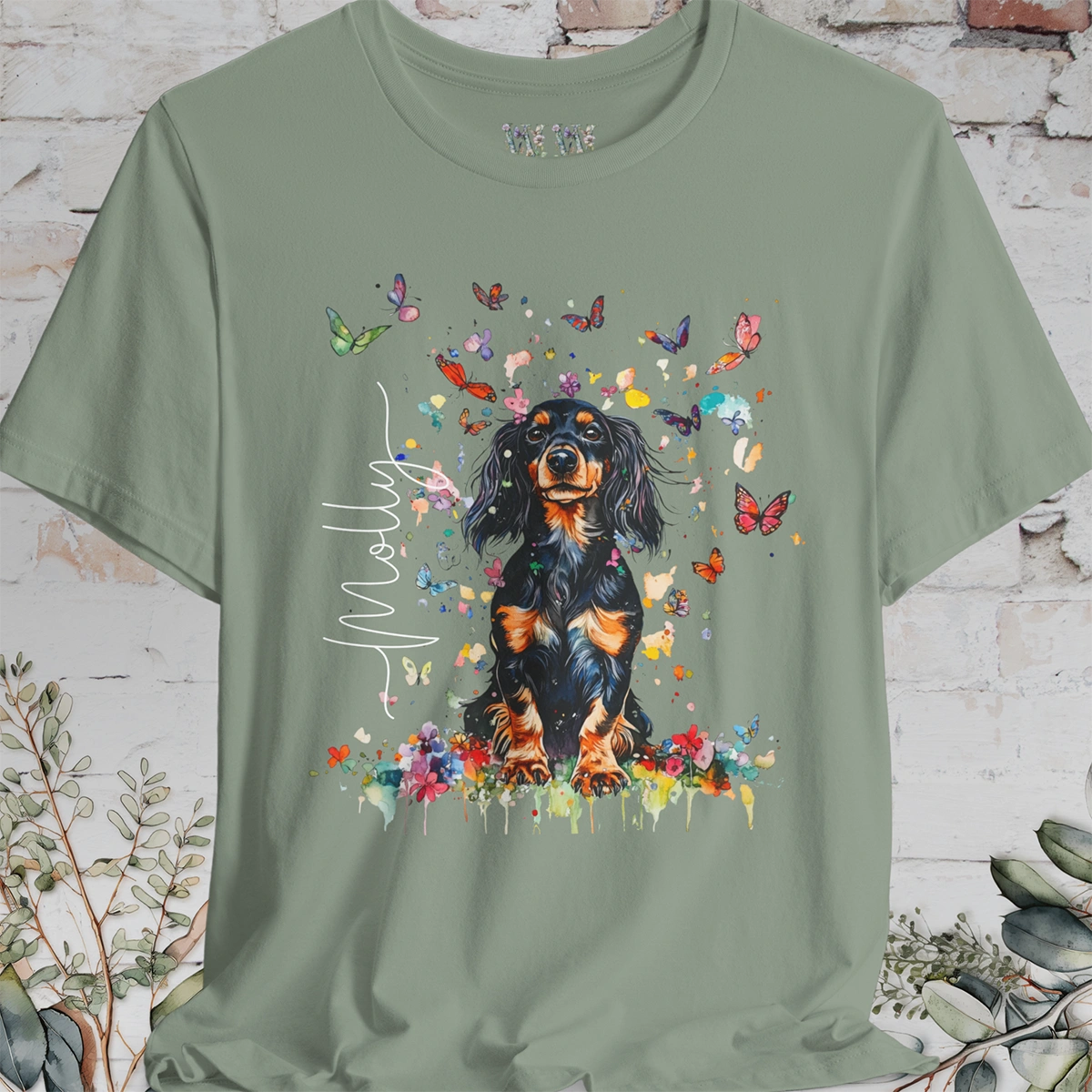 Dachshund - long hair #1 Floral Personalized T shirt