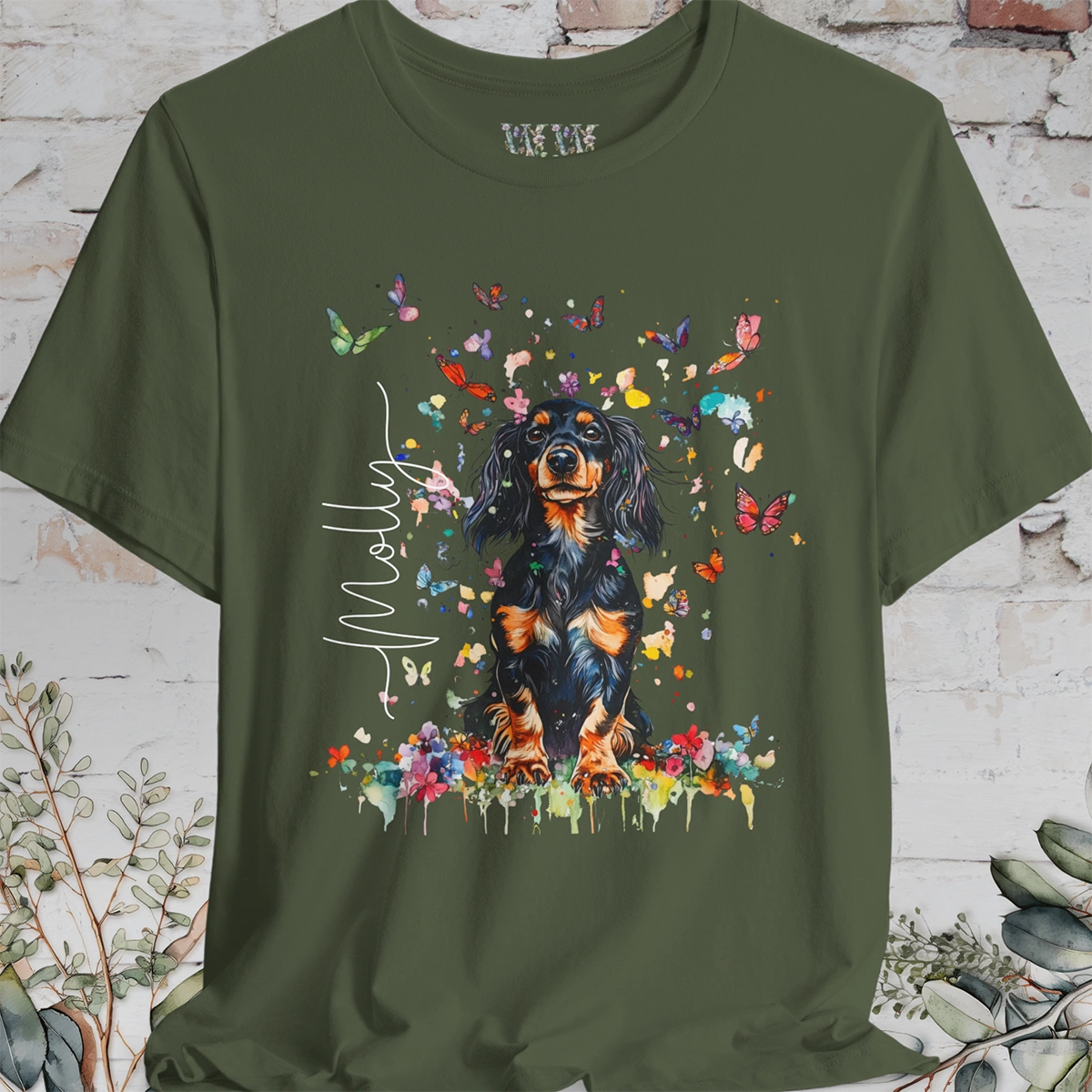 Dachshund - long hair #1 Floral Personalized T shirt