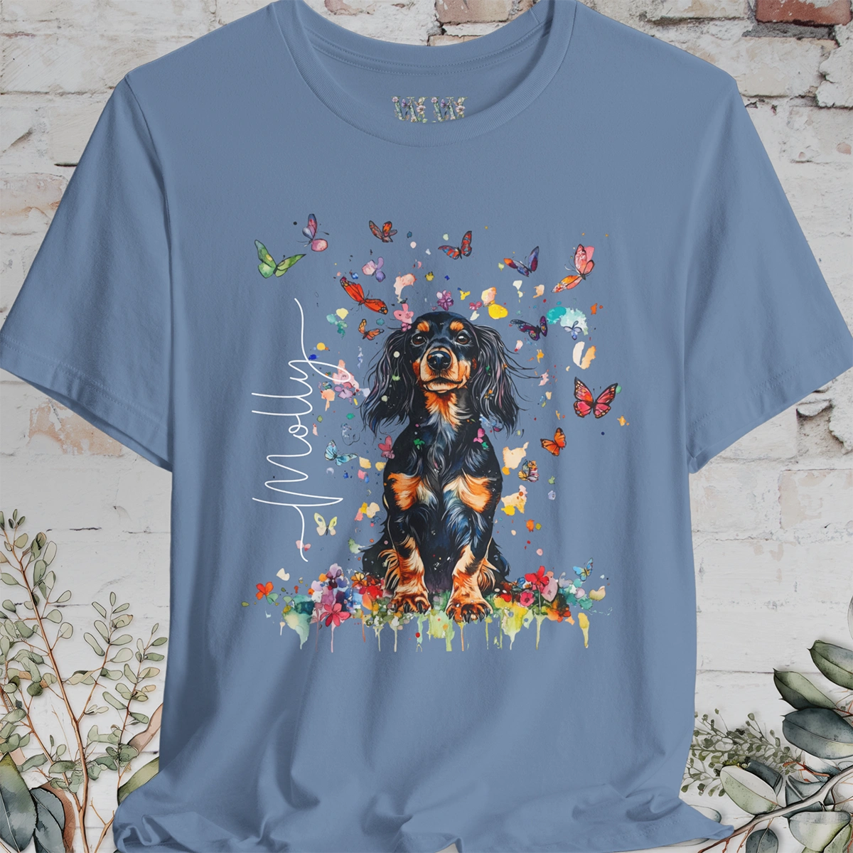 Dachshund - long hair #1 Floral Personalized T shirt