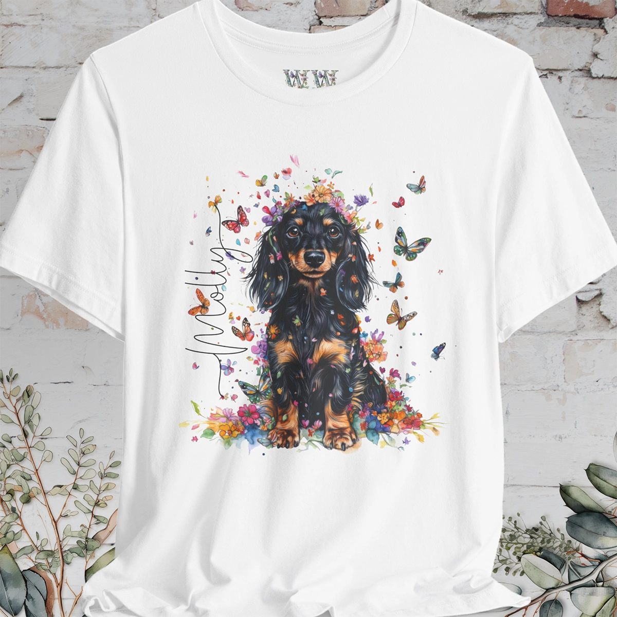 Dachshund - long hair #2 Floral Personalized T shirt