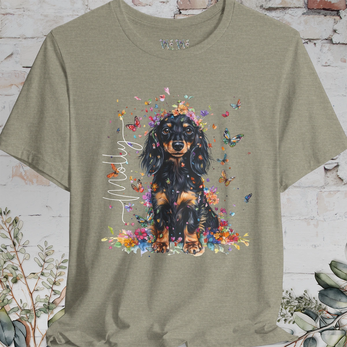 Dachshund - long hair #2 Floral Personalized T shirt