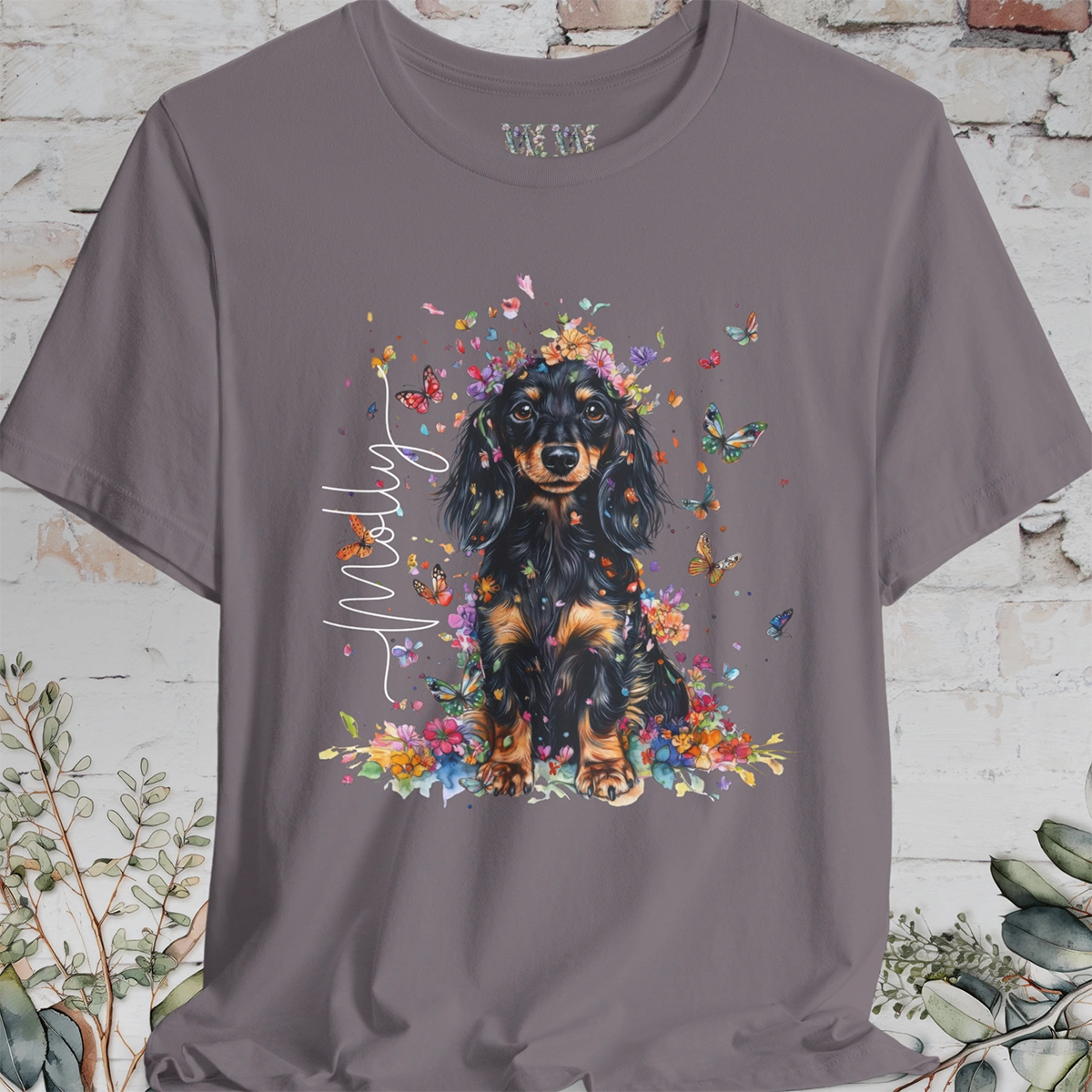 Dachshund - long hair #2 Floral Personalized T shirt