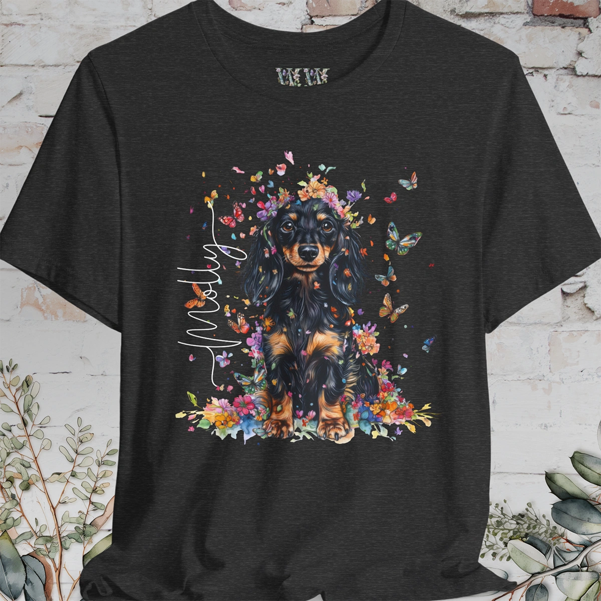 Dachshund - long hair #2 Floral Personalized T shirt