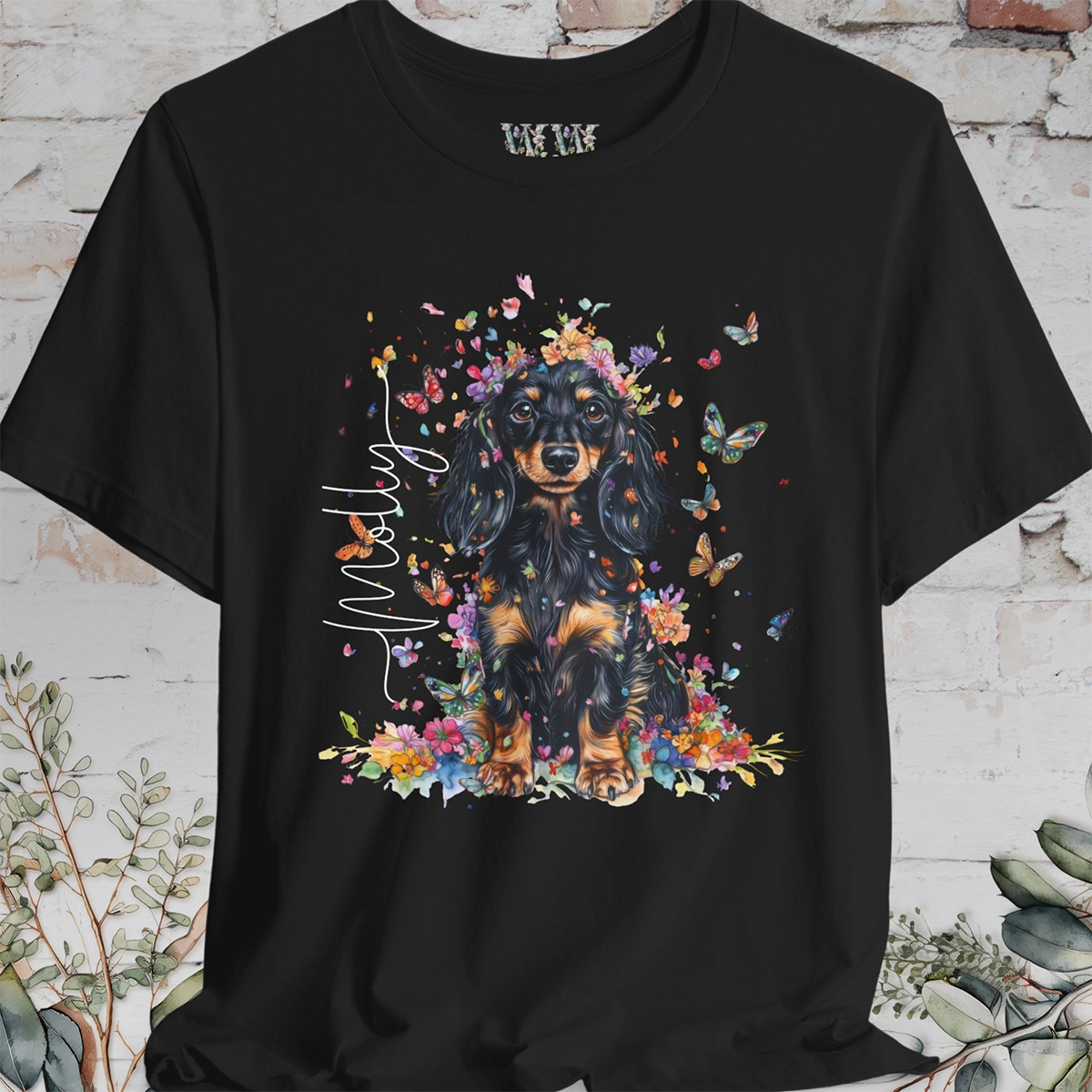 Dachshund - long hair #2 Floral Personalized T shirt