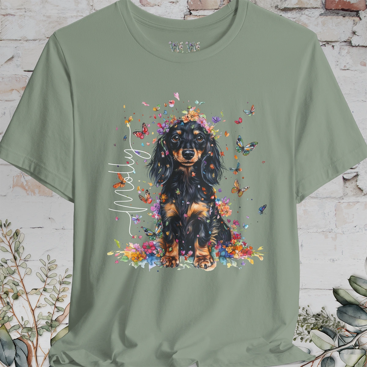 Dachshund - long hair #2 Floral Personalized T shirt