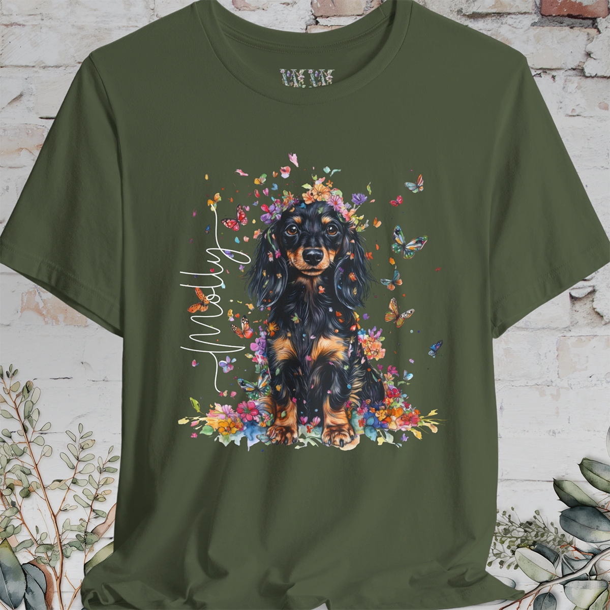 Dachshund - long hair #2 Floral Personalized T shirt