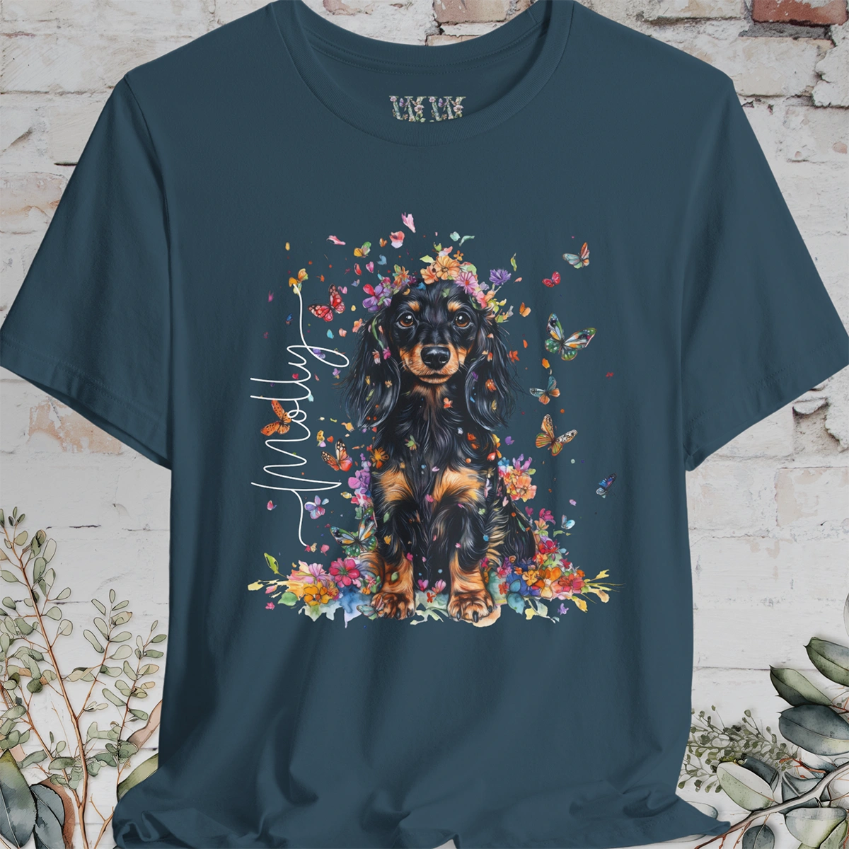 Dachshund - long hair #2 Floral Personalized T shirt