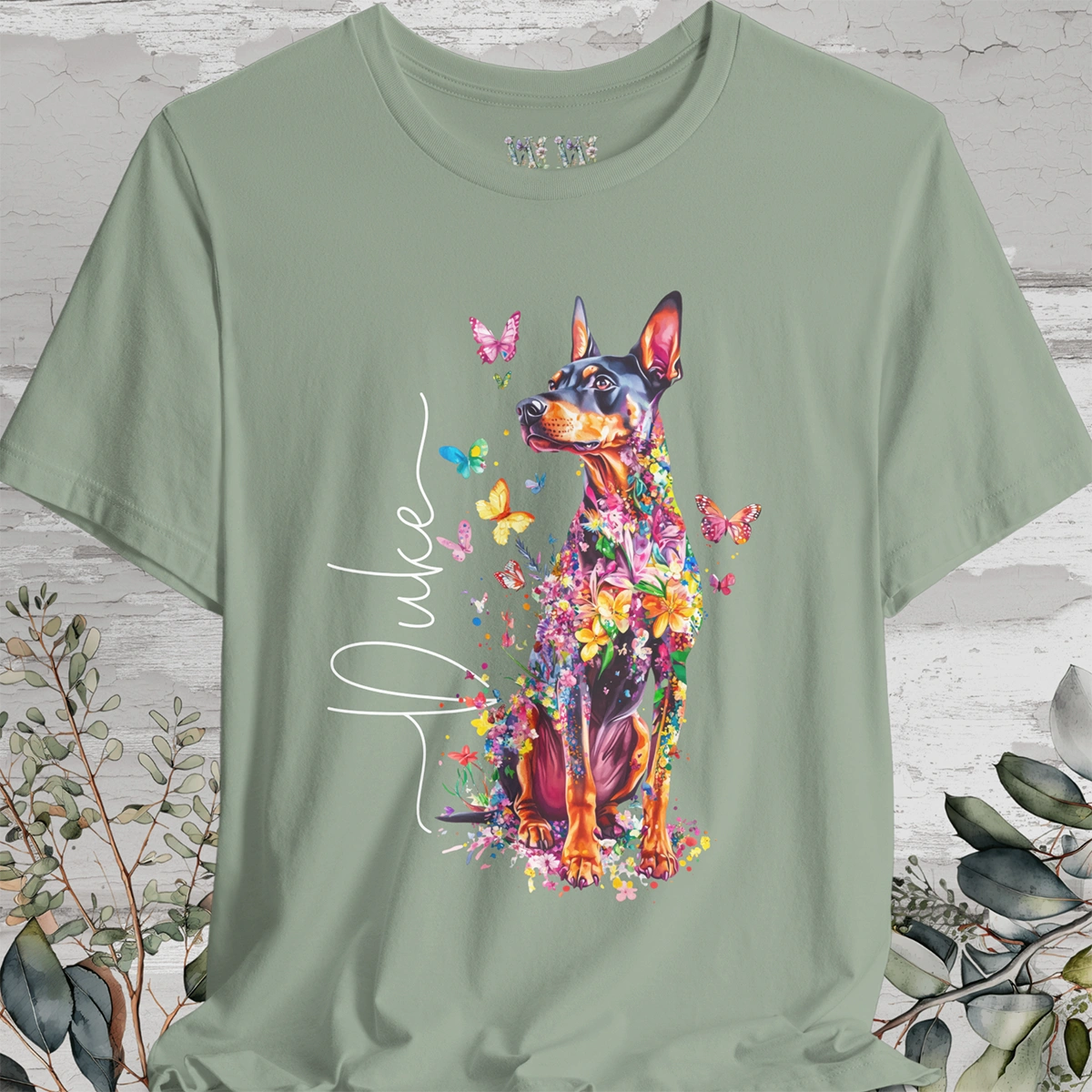 Doberman Pinscher Floral personalized T shirt