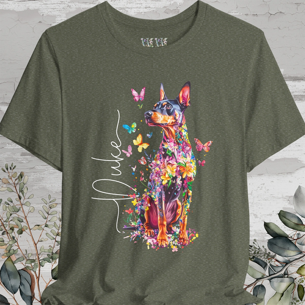 Doberman Pinscher Floral personalized T shirt