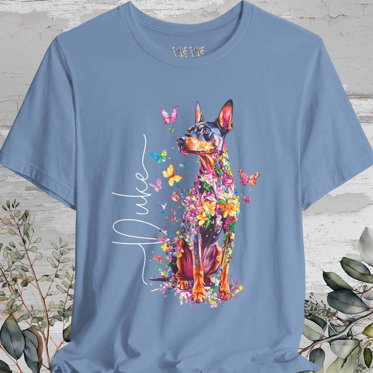 Doberman Pinscher Floral personalized T shirt